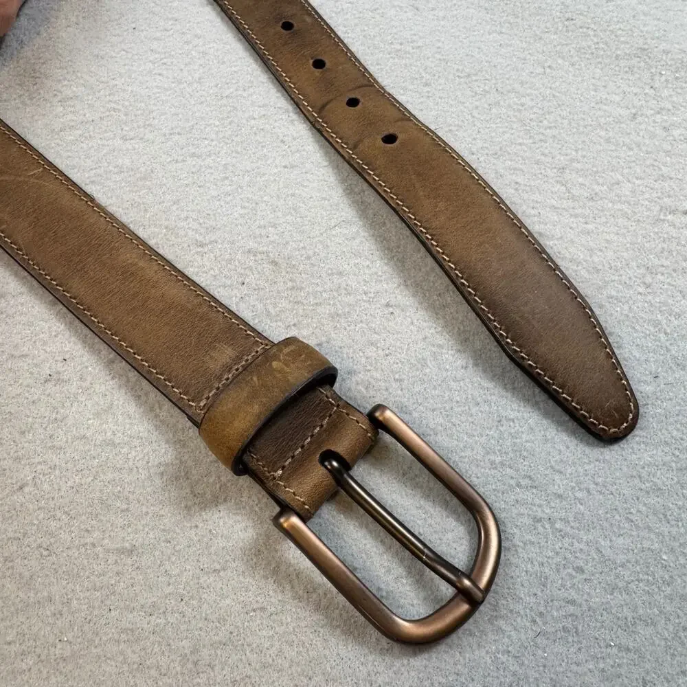 Johnston & Murphy Leather Belt Mens 38 Brown Distressed Oiled Contrast Stitched